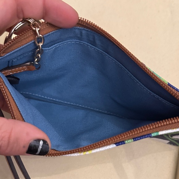 Dooney & Bourke Blue Floral Wristlet with Brown Accents - Picture 5 of 8